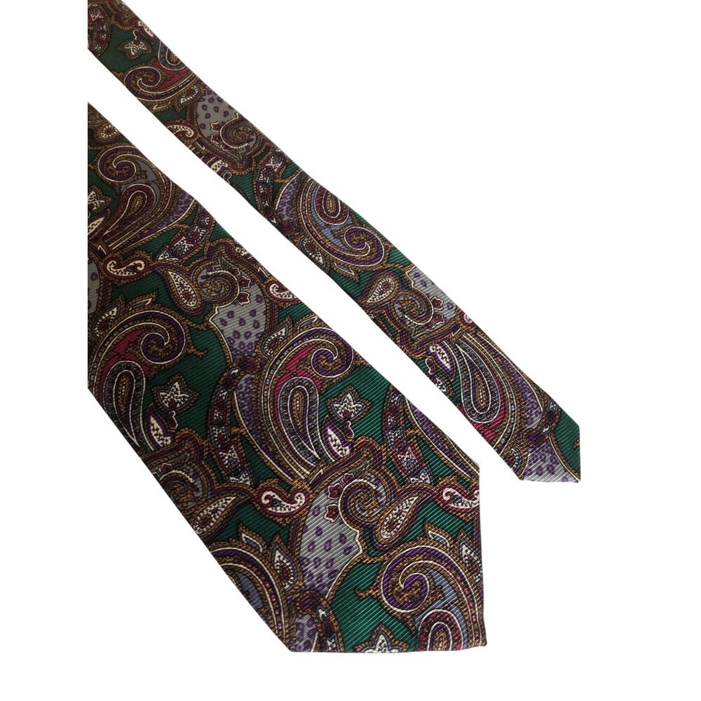 Norm Thompson Green Purple Paisley Silk Tie Robert Talbott Mens Necktie Office